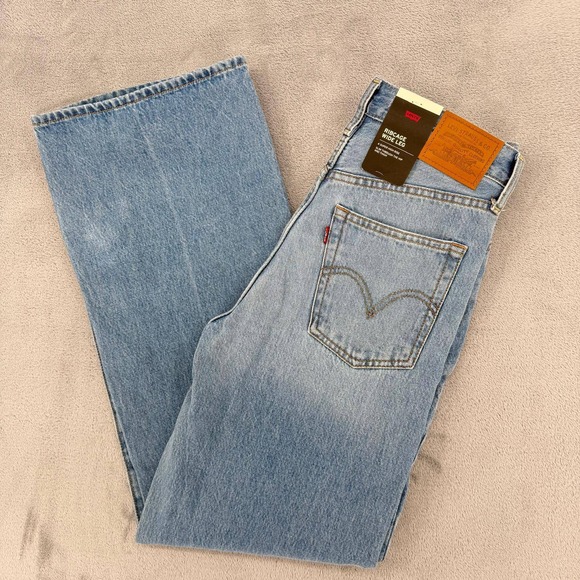 Levi's Denim - Levis Premium Ribcage Wide Leg Jeans Light Wash Blue Super High Rise 27x32 NEW
